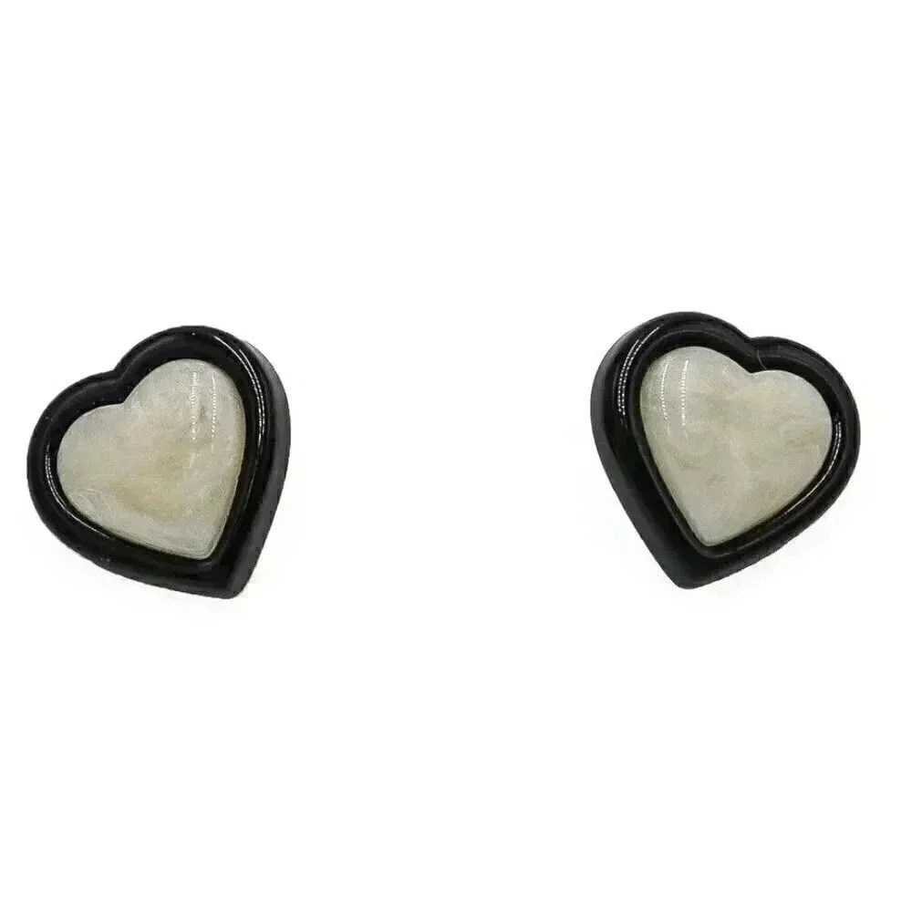 Vintage Black White Heart Shaped Stud Earrings 60s Mod Earrings Summer Jewelry‎
